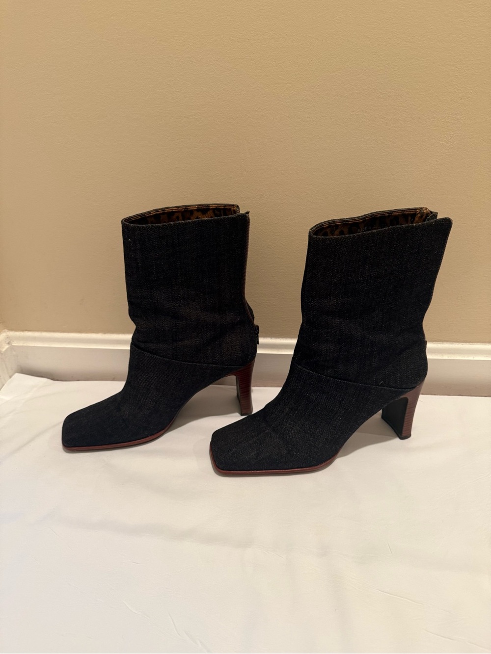 Vintage Amanda Smith Dark Blue Denim Mid-Calf Heeled Boots - Picture 3 of 8